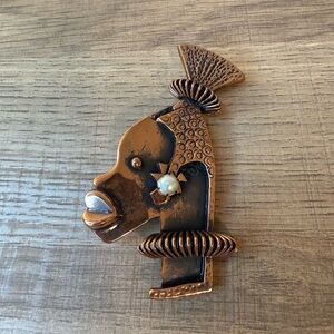 Vintage Modernist Copper Face Brooch | Signed Figural Pin